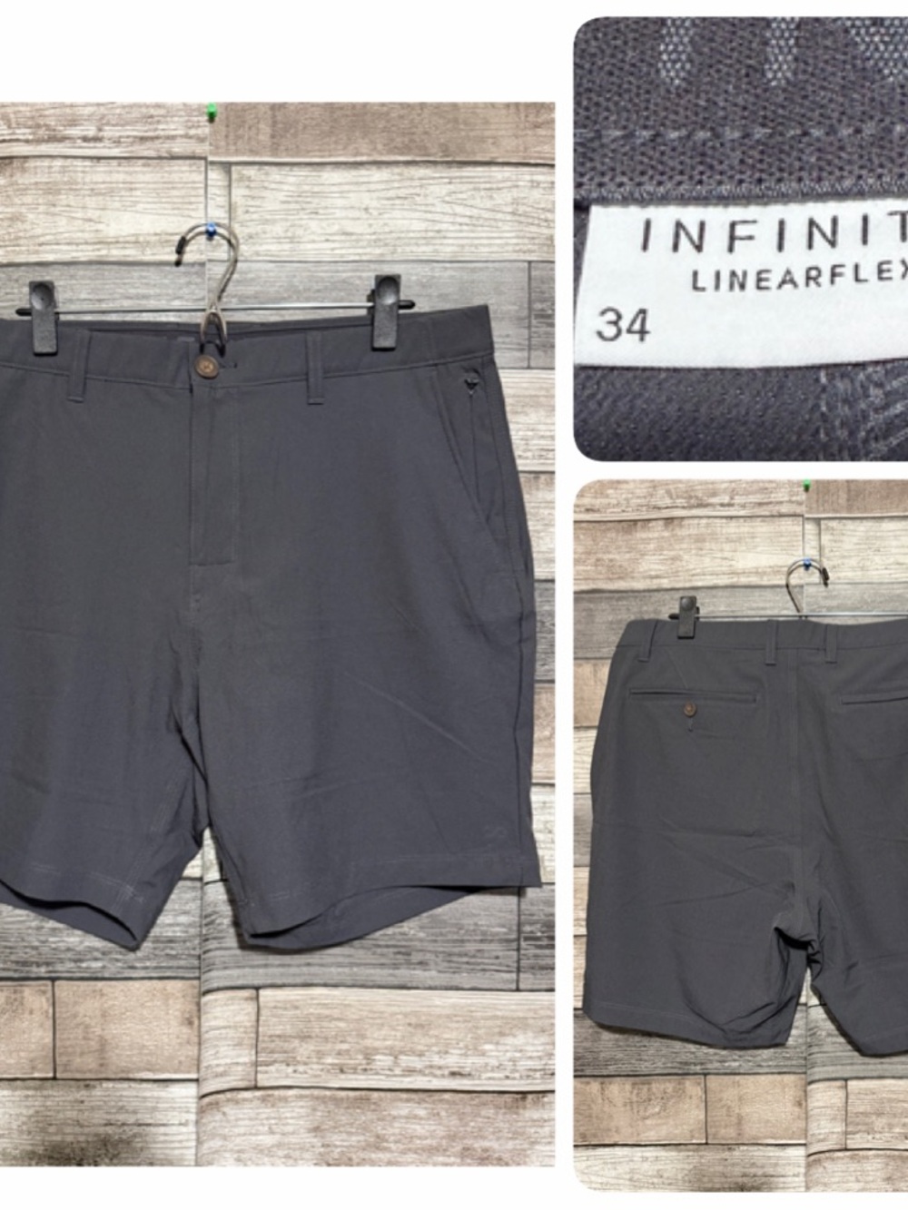 Infinity Linear Flex Performance Shorts Men's 34 Gray (Inseam 7) Stretch Golf